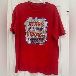 NWOT Ladies Sequin Stars and Stripes Shirt Small